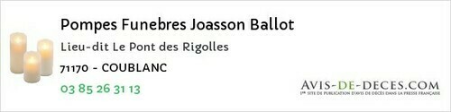 Avis de décès - Poisson - Pompes Funebres Joasson Ballot