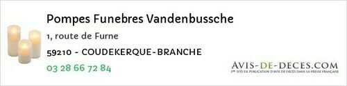 Avis de décès - Hornaing - Pompes Funebres Vandenbussche