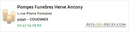 Avis de décès - Couesmes - Pompes Funebres Herve Antony