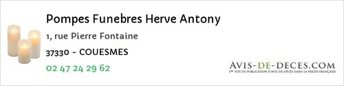 Avis de décès - Reignac-sur-Indre - Pompes Funebres Herve Antony