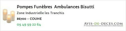 Avis de décès - Angles-sur-L'anglin - Pompes Funèbres Ambulances Bisutti