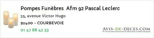 Avis de décès - Vanves - Pompes Funèbres Afm 92 Pascal Leclerc