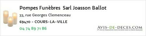 Avis de décès - Grézieu-la-Varenne - Pompes Funèbres Sarl Joasson Ballot