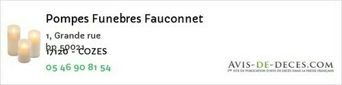 Avis de décès - Charron - Pompes Funebres Fauconnet