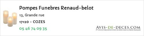 Avis de décès - Semussac - Pompes Funebres Renaud-belot