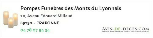 Avis de décès - Chassieu - Pompes Funebres des Monts du Lyonnais