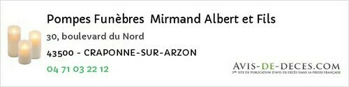 Avis de décès - Chadron - Pompes Funèbres Mirmand Albert et Fils