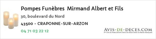 Avis de décès - Aurec-sur-Loire - Pompes Funèbres Mirmand Albert et Fils