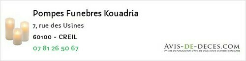 Avis de décès - Jaulzy - Pompes Funebres Kouadria