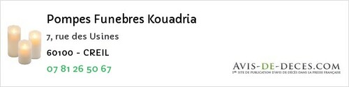 Avis de décès - Andeville - Pompes Funebres Kouadria