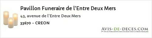 Avis de décès - Bégadan - Pavillon Funeraire de l'Entre Deux Mers