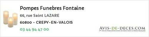 Avis de décès - Noyon - Pompes Funebres Fontaine