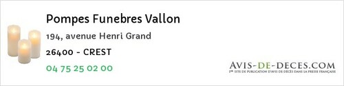 Avis de décès - Francillon-sur-Roubion - Pompes Funebres Vallon
