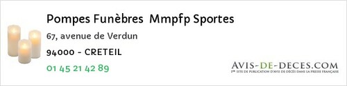 Avis de décès - Créteil - Pompes Funèbres Mmpfp Sportes
