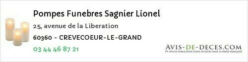 Avis de décès - Fleury - Pompes Funebres Sagnier Lionel