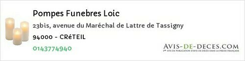 Avis de décès - Créteil - Pompes Funebres Loic