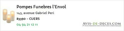 Avis de décès - Ramatuelle - Pompes Funebres l'Envol