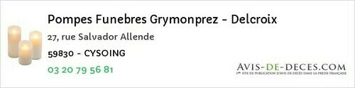 Avis de décès - Cysoing - Pompes Funebres Grymonprez - Delcroix