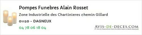 Avis de décès - Chézery-Forens - Pompes Funebres Alain Rosset