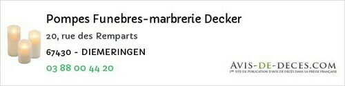 Avis de décès - Marckolsheim - Pompes Funebres-marbrerie Decker