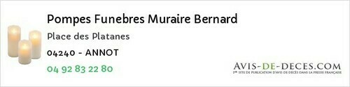 Avis de décès - Méolans - Pompes Funebres Muraire Bernard