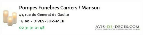 Avis de décès - Dives-sur-Mer - Pompes Funebres Carriers / Manson