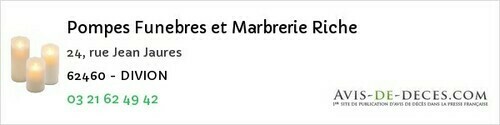 Avis de décès - Divion - Pompes Funebres et Marbrerie Riche