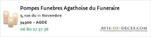 Avis de décès - Agde - Pompes Funebres Agathoise du Funeraire