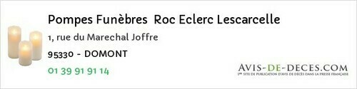 Avis de décès - Montigny-lès-Cormeilles - Pompes Funèbres Roc Eclerc Lescarcelle