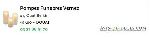 Avis de décès - Vendeville - Pompes Funebres Vernez