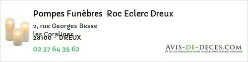 Avis de décès - Charray - Pompes Funèbres Roc Eclerc Dreux