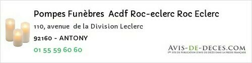 Avis de décès - Marnes-la-Coquette - Pompes Funèbres Acdf Roc-eclerc Roc Eclerc