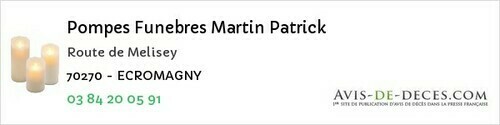Avis de décès - Gray - Pompes Funebres Martin Patrick