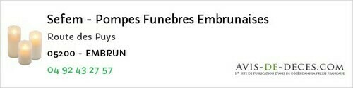 Avis de décès - L'épine - Sefem - Pompes Funebres Embrunaises