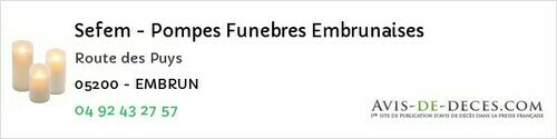 Avis de décès - Rambaud - Sefem - Pompes Funebres Embrunaises