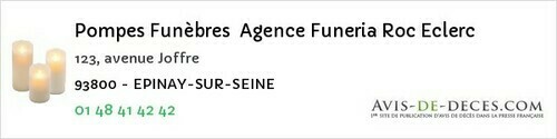 Avis de décès - Les Lilas - Pompes Funèbres Agence Funeria Roc Eclerc