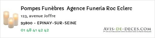 Avis de décès - Épinay-sur-Seine - Pompes Funèbres Agence Funeria Roc Eclerc