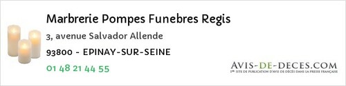 Avis de décès - Épinay-sur-Seine - Marbrerie Pompes Funebres Regis