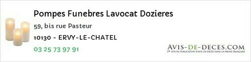 Avis de décès - Verpillières-sur-Ource - Pompes Funebres Lavocat Dozieres