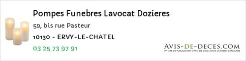 Avis de décès - Ervy Le Chatel - Pompes Funebres Lavocat Dozieres