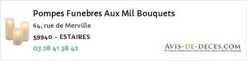 Avis de décès - Estaires - Pompes Funebres Aux Mil Bouquets