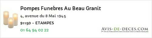 Avis de décès - Forges-les-Bains - Pompes Funebres Au Beau Granit