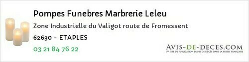 Avis de décès - Camiers - Pompes Funebres Marbrerie Leleu