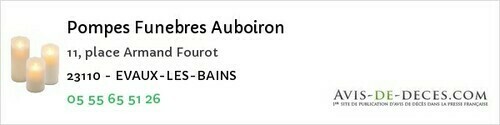 Avis de décès - Lavaufranche - Pompes Funebres Auboiron