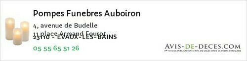 Avis de décès - Vallière - Pompes Funebres Auboiron