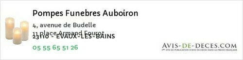 Avis de décès - Évaux-les-Bains - Pompes Funebres Auboiron