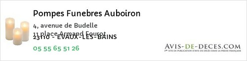 Avis de décès - Saint-Vaury - Pompes Funebres Auboiron