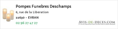 Avis de décès - Saint-Caradec - Pompes Funebres Deschamps