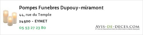 Avis de décès - La Chapelle-Montmoreau - Pompes Funebres Dupouy-miramont