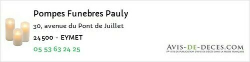 Avis de décès - Saint-saud-Lacoussière - Pompes Funebres Pauly